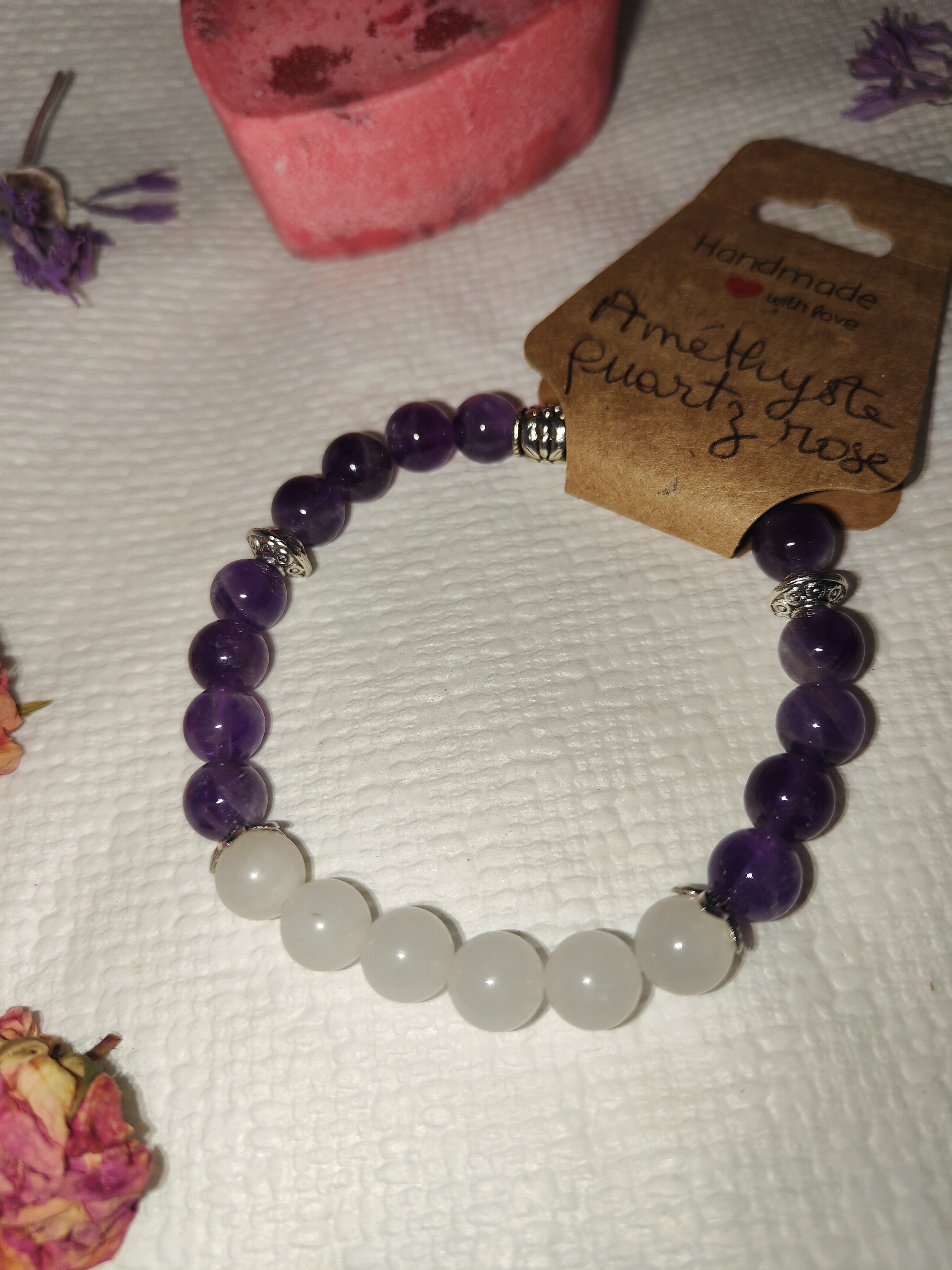 Bracelet quartz rose, améthyste - vue secondaire